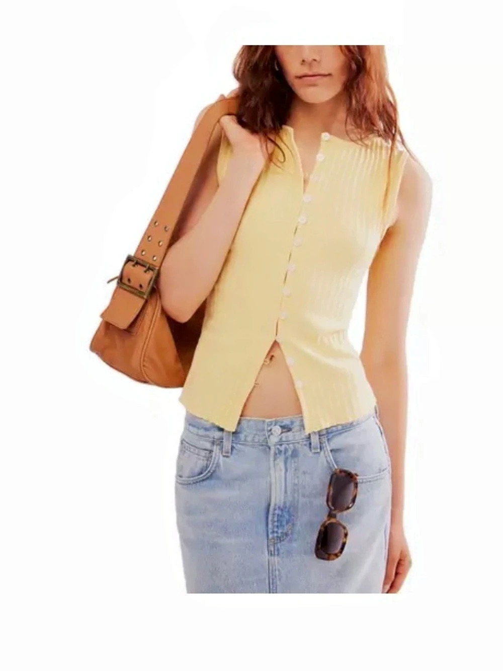 Free People Tilly Vest Ribbed Sleeveless Top Yellow , mellow yellow, sz xs nwt💛